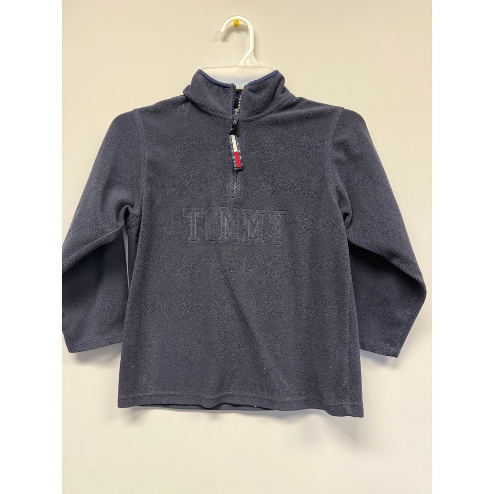 Tommy Hilfiger Kids Navy Blue Fleece Quarter Zip Pullover Embroidered Logo Siz 6
